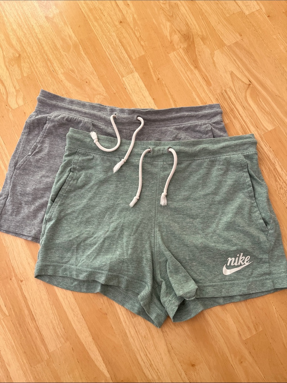 Nike Women’s Heathered Green & Gray Terry Athletic Shorts - Drawstring